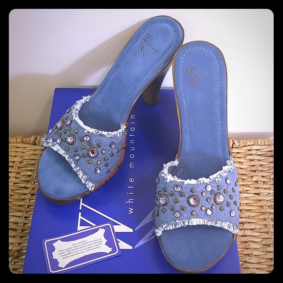 White Mountain Shoes - Stonewashed Denim Peep Toe Bling Heels!